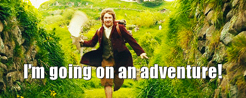 Animated 'going on an adventure!' decorative text.